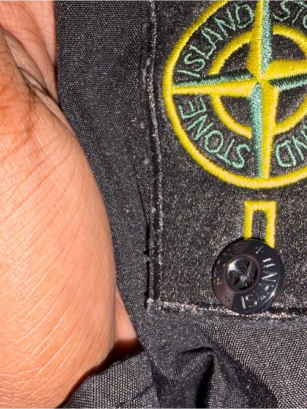 Stone Island Slim Black Jeans with Yellow & Green Compass Patch